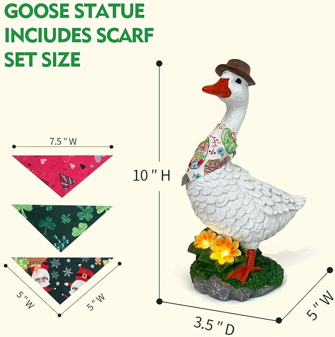 HONGLAND Solar Porch Goose Garden Statue with Glowing Flower, 10" Solar Duck Decorative Figurine for Outdoor Lawn Patio Yard Backyard Porch Ornaments - Unique Gift for Women