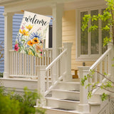 Welcome Flowers House Flags for Outdoor Decoration, Spring Watercolor Floral Large Yard Flag, Decorative Summer Celebration Decor for Seasonal Farmhouse Holiday Outside 28x40 Inch Vertical