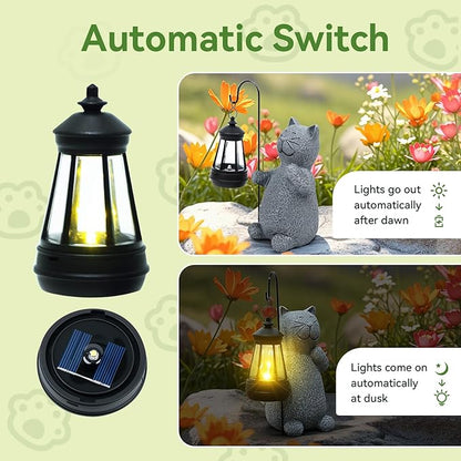 Solar Cat Garden Statues with LED Lights, Outdoor Decor for Patio Yard Balcony - Unique Housewarming Birthday Gifts for Women Mom Grandma