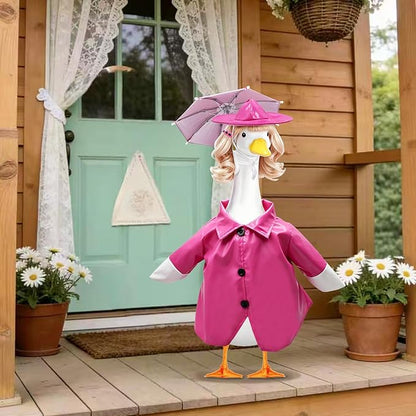 4 Pcs Porch Goose Raincoat with Wigs, Outfits and Clothes, Spring Summer Goose Statue Raincoat Costume, 23" Geese Statue Clothes for Patio Yard Lawn Outdoor Decor (Pink)