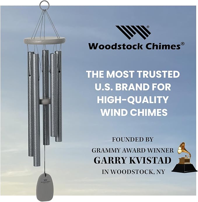 Woodstock Chimes Signature Collection, Chimes of Bali, 25'', Silver World Music Wind Chimes for Outdoor, Patio, Home or Garden Decor (BWAS)