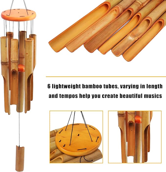 MUMTOP Bamboo Wind Chimes, Outdoor Wooden Wind Chime with Amazing Deep Tone for Garden, Patio, Home or Outdoor Decor
