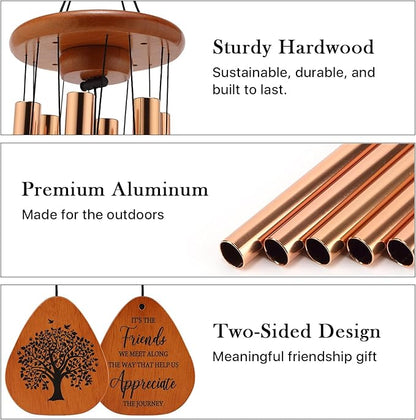 Gifts for Best Friend Women Men, 32" Friendship Wind Chimes with Gift Box & Card, Sentimental BFF Birthday Gift for Friends, Graduation Farewell Moving Away Present, Outdoor & Indoor Home Decor