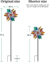 Solar Garden Wind Spinners with Light, Metal Yard Wind Spinners with Stake for Outdoor Lawn Decor (20" W x 77" H)