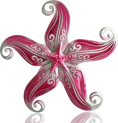 POXOHO Starfish Garden Decorations Outdoor, Starfish Wall Decor Art for Fence Patio Yard, 12" Hanging Glass Sculpture, Outdoor Wall Art Ocean Gifts for Women & Men (Pink)