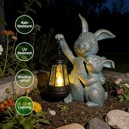 Solar Outdoor Statues Lantern Figurines Light Decorations for Garden Patio Balcony Yard Lawn, Ideal Gifts for Mom Friends (Bronze -Rabbit)
