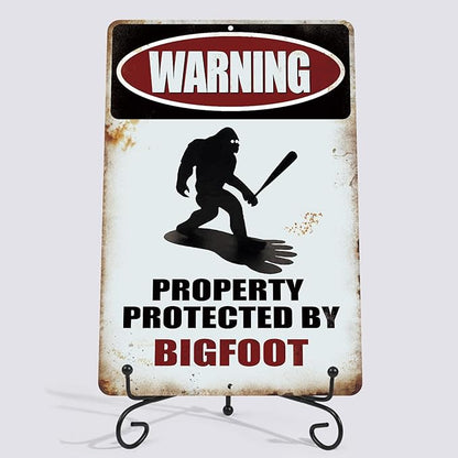 Yniaun Decor Vintage Bigfoot Decor Gifts, Funny Sasquatch Metal Tin Signs, Yard Forest Garage Garden Wall Decor - Warning Property Protected by Big foot 12 x 8 Inches Outdoor & Indoor (2pcs)