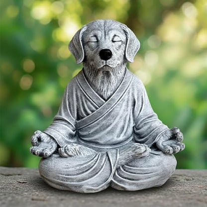 OLOMA Zen Garden Dog Sculpture Concrete Stone Statue Heavy Protective Resin Coating Weather Resistant Outdoor Indoor Patio Accent Display Feature Decorative Garden Accent Feature