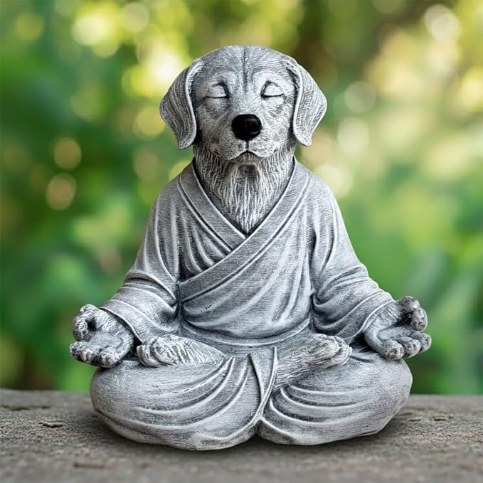 OLOMA Concrete Zen Dog Statue Heavy Solid Stone Garden Sculpture with Protective Resin Coating Weather Resistant Outdoor Indoor Decorative Accent for Landscape Design Feature