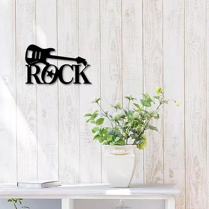 CREATCABIN Guitar Metal Wall Art Decor Black Sculpture Wall Decor Rustic Iron Rock Cut-Out Wall Sign Hanging Wall Decoration for Bathroom Living Room Bedroom Kitchen Patio Balcony 7 X 12 Inch