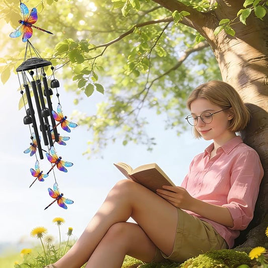 AVEKI Metal Dragonfly Wind Chimes for Outside, Gifts for Women Mother's Day Birthday Christmas, Black Wind Chime with 7 Dragonflies, Outdoor Windchimes Decor for Garden Patio (Dragonfly)