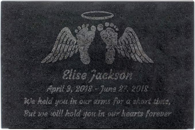 PlaqueMaker Black Granite Memorial Headstone Or Garden Memorial for Lost Infant or Child - Include You Personalized Text. Can be Used as a Sympathy Gift, Garden Stone or Grave Maker (12 x 8 x 2)