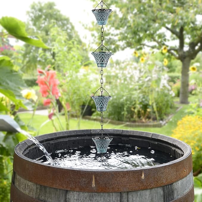 Tfro & Cile Rain Chain Gutter Downspout Catcher Outside Water Diverter Decorative Garden Rain Cups Chime Home Decor - 8 1/2 Feet Long