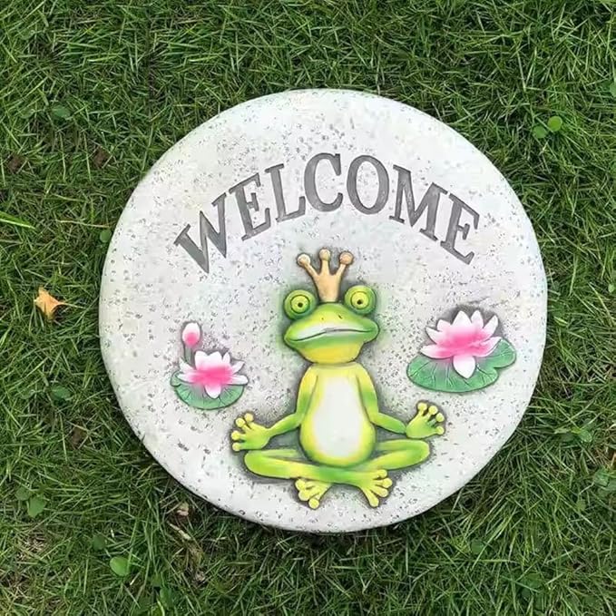 Etlegor Garden Décor Stepping Stones, Fun Animal Print Outdoor Pathway Décor Step Stones, All-Weather Lawn Pathway/Flower Beds/Courtyard Pavers(Frog-A)