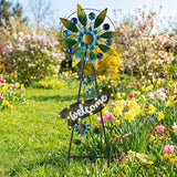 TERESA'S COLLECTIONS Hummingbird Garden Solar Stake, Wind Spinner Yard Art Sign for Outdoor Decor, Metal Purple Floral Windmill Decorative Garden Stake for Lawn Ornaments, Gifts for Mom, 26''