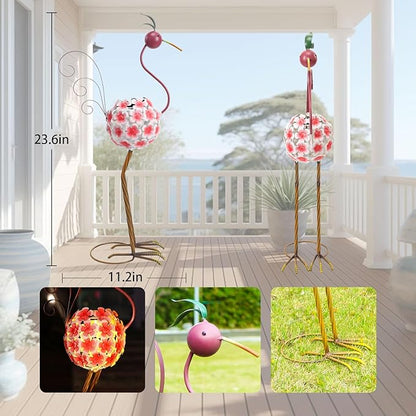 Afirst Solar Flamingo Outdoor Decor Metal Flamingo Figurine Light with Flowers Pink Flamingos Solar Sculptures & Statues for Yard Outdoor Lawn Decoration
