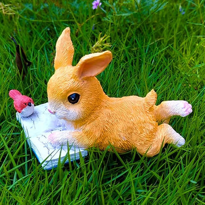 Cute Bunny Reading Book Statue Garden Decor, Resin Rabbit Figurine Sculpture Indoor Outdoor Easter Spring Decoration for Home Patio, Yard, Lawn, Porch Ornaments