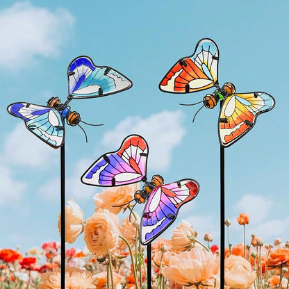 MrMrKura Set of 3 Butterfly Garden Stake Decor, 20" Metal Colorful Butterfly Stakes, Decorative Garden Stakes Glow in Dark Metal Yard Art for Outdoor Lawn Pathway Patio Ornaments