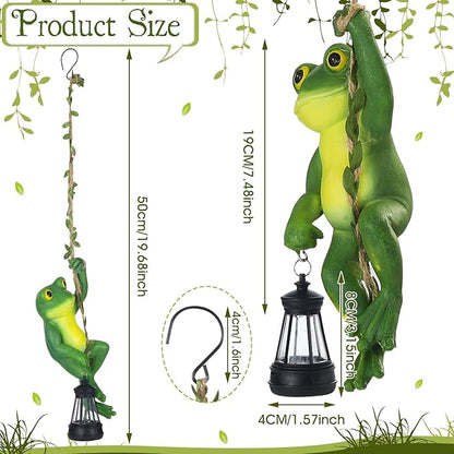 Kathfly Solar Light Hanging Frog Figurine with LED Lantern 7.48 Inch Waterproof Resin Cute Frog Climbing on Vine with Hook for Yard Garden Wall Decor Mother's Day Housewarming Gift