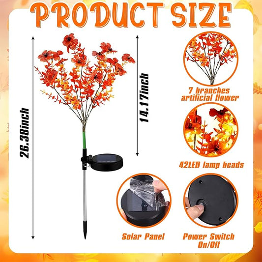 Glooglitter 2 Pack Solar Stake Lights Outdoor Decor Waterproof Mums Artificial Flowers Solar Lights for Outdoor Garden Yard Pathway Decor (Orange,Violet)