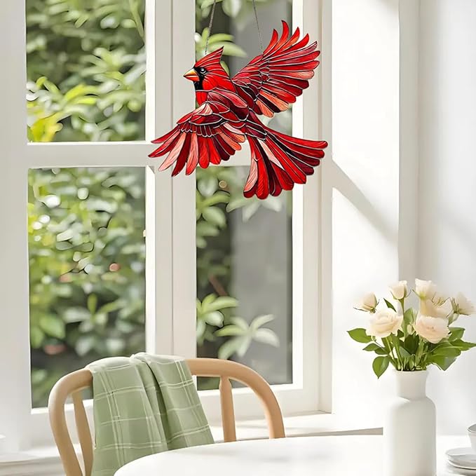 Cardinal Suncatcher Red Bird Decro Window Hanging - Acrylic Cardinal Ornaments Christmas Decorations, Cardinals Gifts for Women, Bird Lovers Indoor Outdoor Home Garden Christmas Tree Decorations