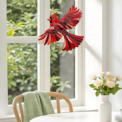 Cardinal Suncatcher Red Bird Decro Window Hanging - Acrylic Cardinal Ornaments Christmas Decorations, Cardinals Gifts for Women, Bird Lovers Indoor Outdoor Home Garden Christmas Tree Decorations