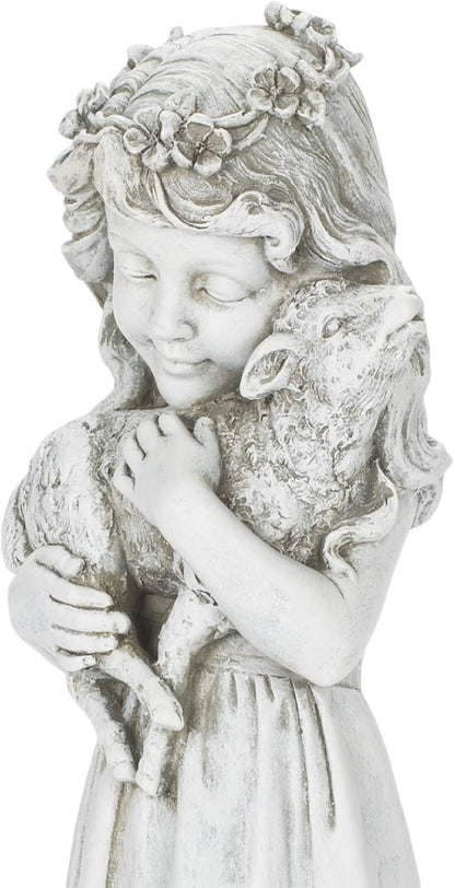Joseph's Studio by Roman Inc., Girl with Lamb Garden Statue, Garden Collection, Religious Statue, Holy Family, Memorial, Angel, Patron Saint, Garden Décor (5x5x16)