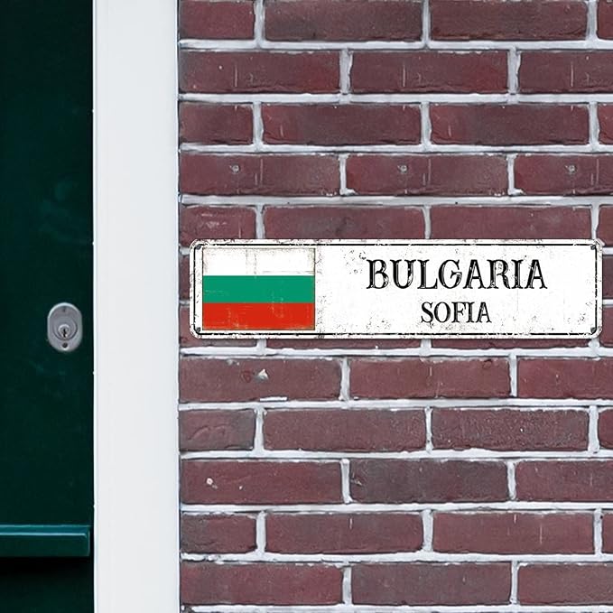 Personalized Bulgaria Street Sign Bulgaria Flag Metal Sign Capital City of Bulgaria Metal Sign Road Rustic Wall Art Country City Indoor & Outdoor Decor for Home Man Cave Door Porch Garden 12x3in