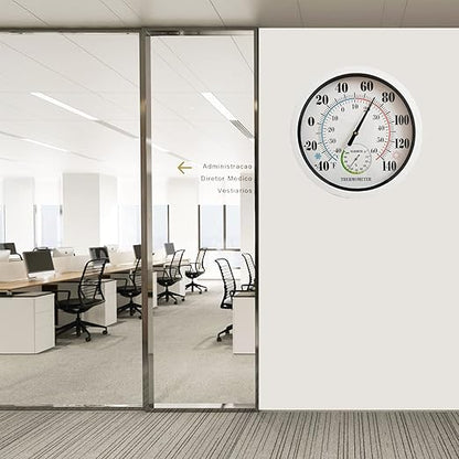 Indoor Outdoor Thermometer Large Numbers 12 Inch Wall Weather Thermometer Hanging Garden Decor Hygrometer No Battery Needed (White)