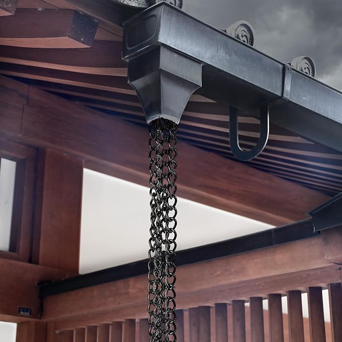 Rain Chain,8.2FT Black Powder Coated Rain Catcher,Rain Chains for Gutters