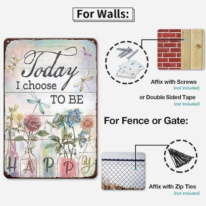 YOYI ART Metal Flowers Dragonfly Wall Decor Sign - Today I Choose to Be Happy, Vintage Tin Signs for Home, Bedroom, Kithcen, Garden, Patio and Yard Wall Art Accessories, Gifts for Women, 8 x 12 inch