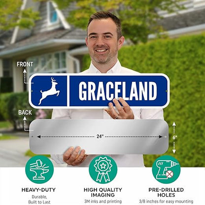 SmartSign Customize Your Own Blue Street Sign with Deer Symbol | 6" x 24" 3M EG Reflective Aluminum