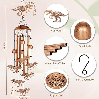 GDNSFIT Dinosaur Wind Chimes for Outside, Metal Windchimes Outdoors, Dinosaur Gifts for Women/Men, Memorial/Birthday Gifts, Garden Decor for Outside, Patio or Yard, Durable Chimes for Outdoors