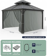 Gazebo Curtains Outdoor Waterproof - 10'Wx10'Lx7'H Weatherproof Patio Pergola Outside Curtains, Gazebo Universal Replacement Privacy Curtains, 4 Panels Sidewall Drapes with Zipper, Grey