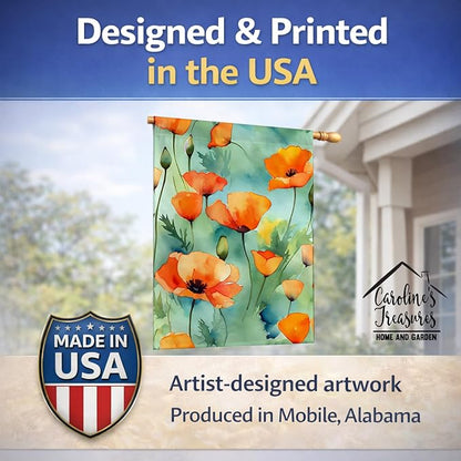 Caroline's Treasures California California Poppies in Watercolor House Flag Large Porch Sleeve Pole Decorative Outside Yard Banner Artwork Wall Hanging, Polyester, House Size, Multicolor