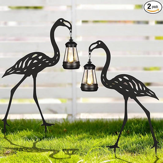 nawaza Flamingo Metal Garden Stakes Decorative 2Pack,Solar Lights Outdoor Garden Decor Stake,Birthday Gifts for Mom Women,Decorative Metal Housewarming Ornament for Lawn Patio Yard Pathway Black.