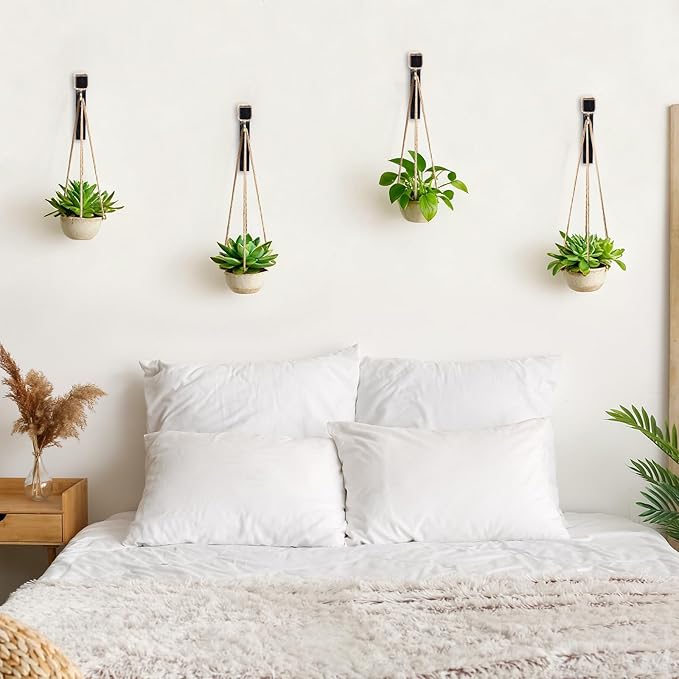 Geelin 4 Pack Wooden Plant Hanger for Wall Mounted Plant Hooks Outdoor Indoor Hanging 6 Inch Farmhouse Hanging Basket Hooks for Garden Home Wall Decoration, L x H x T: 6 x 5 x 0.8inch(Black)