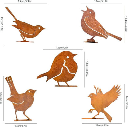 5pcs Rusty Birds with Screws Birds Garden Silhouette Decoration Decorative Rusty Metal Garden Yard Art Metal Birds Bird Ornaments Patio Yard Landscape