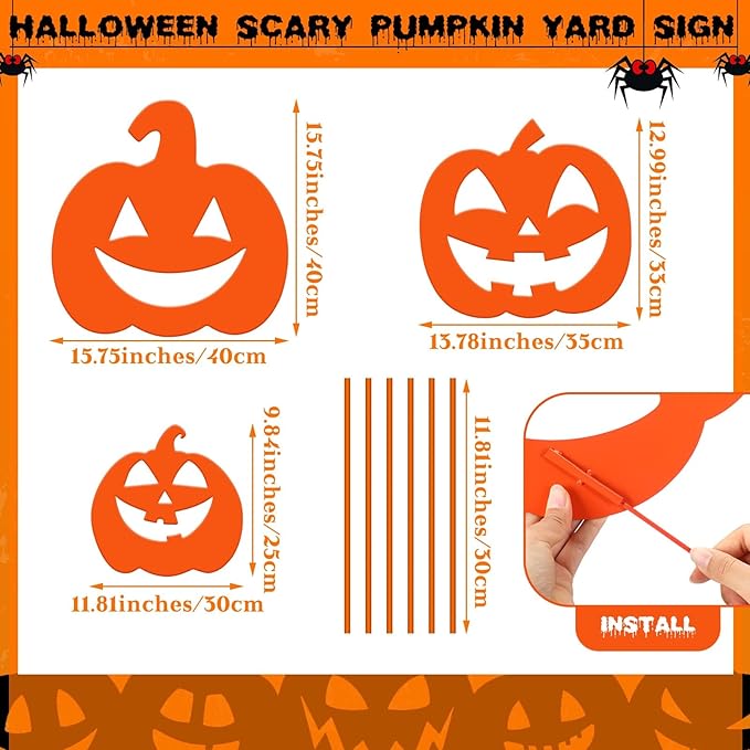 3 Pack Halloween Decorations Outdoor Metal Halloween Garden Stakes Metal Ghost Pumpkins Black Cat Yard Signs Decor for Outside Garden Lawn Porch Patio Party Decorations(Pumpkin Style)