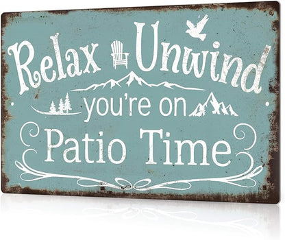 Putuo Decor Funny Patio Signs And Decor Outdoor Home Patio Wall Decor Vintage Relax Unwind You're On Patio Time Tin Signs Patio Signs For Outside Backyard Porch Bar Decor 8x12 Inches