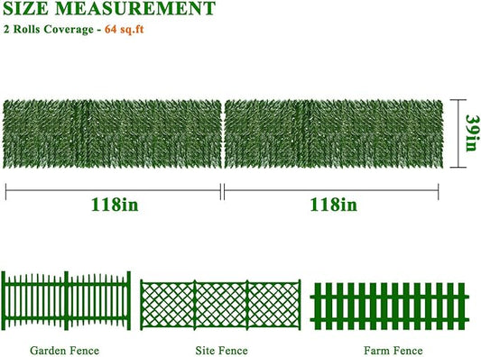 iCover 2PK 39 * 118in Artificial Ivy Privacy Fence Screen Cover, Highly Dense Leaves Wtih Strengthened Joint Prevent Leave Falling Off, Faux Hedge Panels Greenery Vines, Decorative Fences