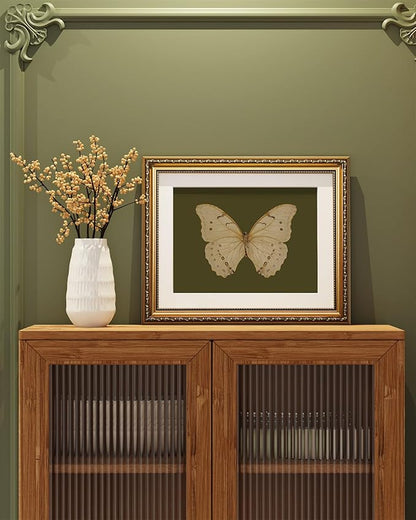 ARPEOTCY Vintage Gold Framed Wall Art, 13x16 inch Classical White Butterfly Paintings, Dark Moody Green Canvas Prints Artwork with Antique Picture Frame, Victorian Wall Decor for Gallery Living Room