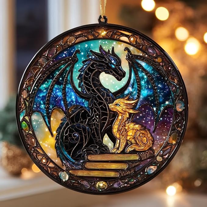 Fantasy Dragon Acrylic Suncatcher - Faux Stained Glass Indoor Window Hanging Ornament, Outdoor Sun Catcher Panel, Home Decor Gift for Dragon Fans