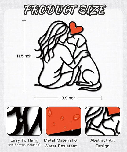 Putuo Decor Modern Minimalist Pet Love Metal Wall Art Line Heartwarming Dog Wall Decor for Living Room, Bedroom