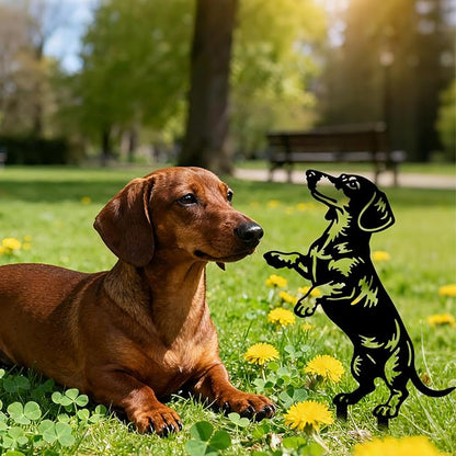 GLOBLELAND 2 Pcs Dachshund Garden Stakes for Yard Decor Dog Silhouette Metal Stakes Funny Animals Statues Lawn Signs for Dog Lovers Outdoor Party Patio Landscape Decor