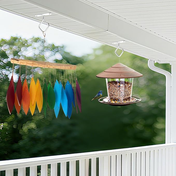 6 Pcs White Ceilling Hooks for Hanging Plants Holder with Safety Buckle,Ceiling Decor Hook Heavy Duty,Metal Plant Hanger Indoor&Outdoor.Hooks for Hanging Plants,Wind Chime,Bird Feeders