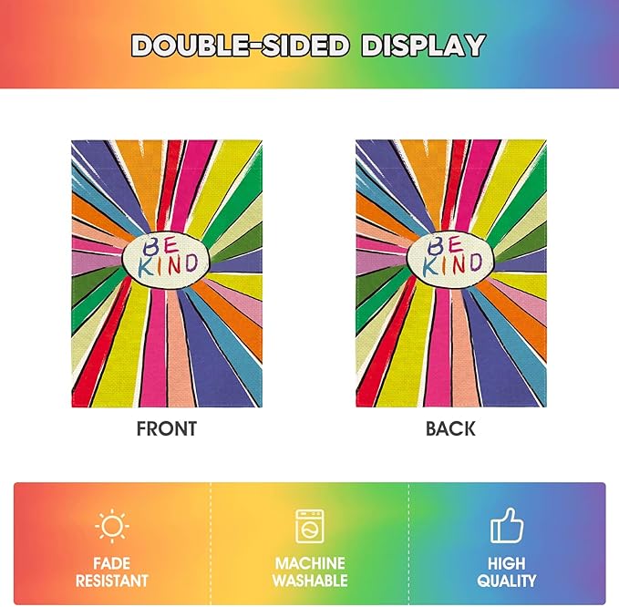 AVOIN colorlife Be Kind Rainbow Sunshine Pride Garden Flag Double Sided, LGBTQ Community Parade Gay Pride Lesbian Transgender Bisexual Yard Outdoor Decoration 12 x 18 Inch