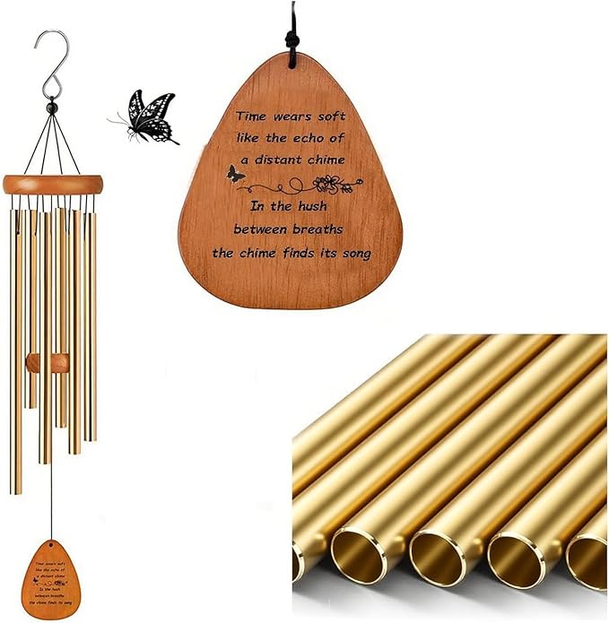 Aluminium Wind Chimes, 26" Wooden Sympathy Wind Chimes, Memorial Wind Chime for Loss of Loved One, Wind Tubes of Sympathy Gift, for Home Decor Outdoor Garden Patio(Golden)