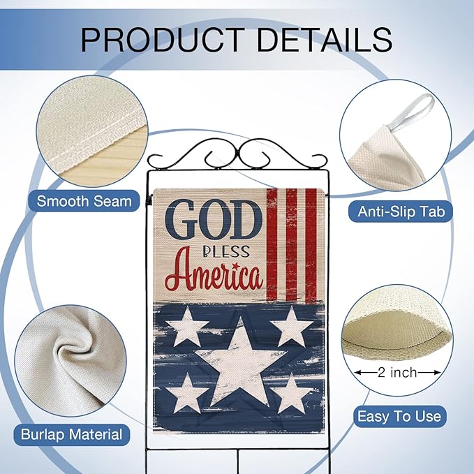 Hzppyz God Bless America Memorial Day 4th of July Patriotic House Flag, Veterans Day Stars Stripes Vintage Decorative Garden Yard Outdoor Large Decor, American USA Home Outside Decoration 28 x 40