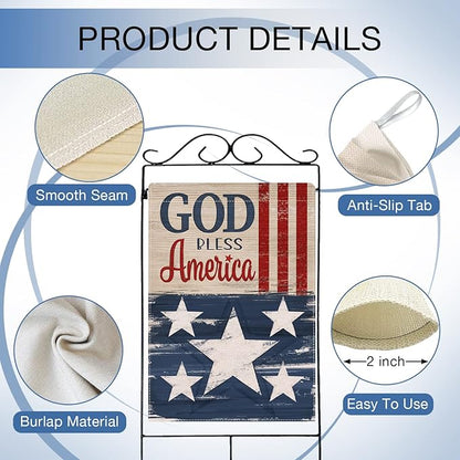 Hzppyz God Bless America Memorial Day 4th of July Patriotic House Flag, Veterans Day Stars Stripes Vintage Decorative Garden Yard Outdoor Large Decor, American USA Home Outside Decoration 28 x 40